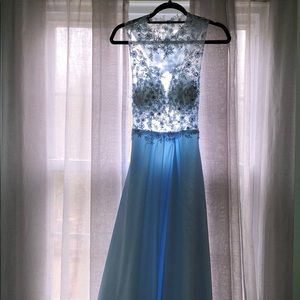 High neck, baby blue, prom dress